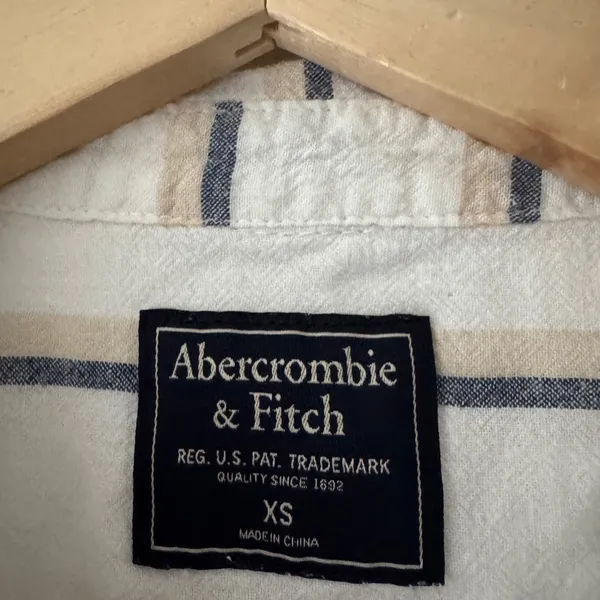 Abercrombie & Fitch Button Up Linen Blend Shirt White Blue Long‎ Sleeve - Image 4