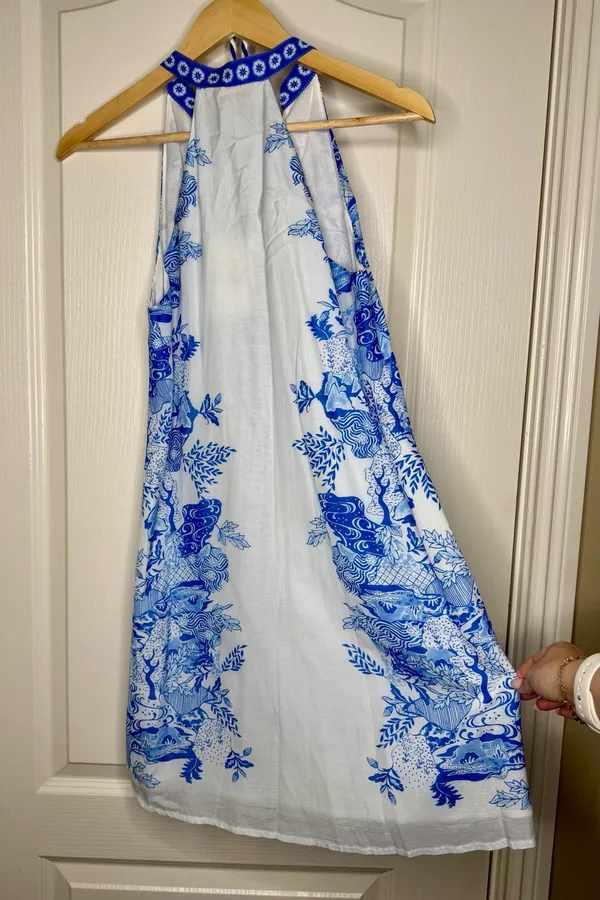 Anna Cate Blue White Halter Mini Dress Tassel Belt Extra Small NWT - Image 10