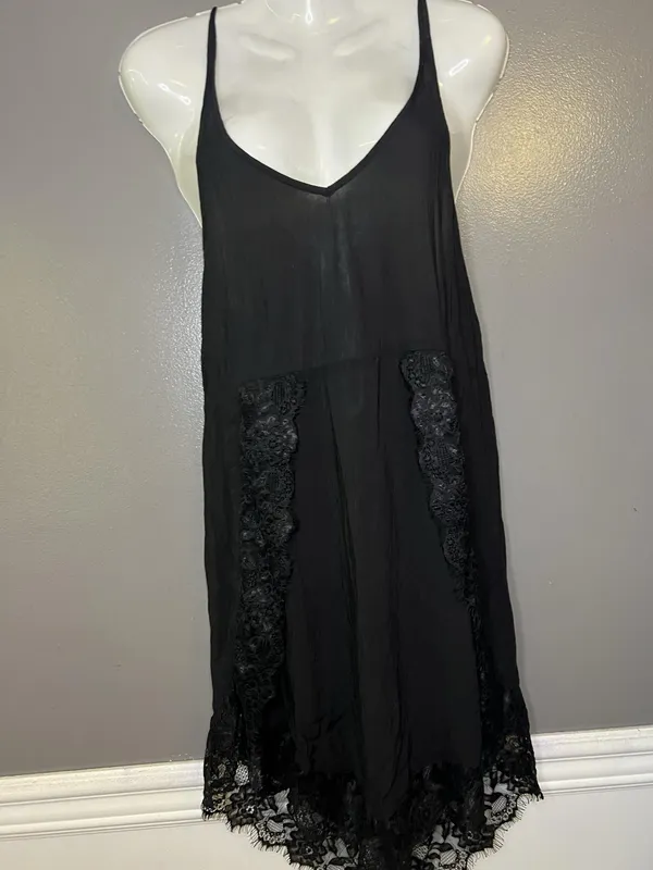 Intimately Free People Full Slip Womens XS Black Lace Sheer Strappy Chemise - Image 2