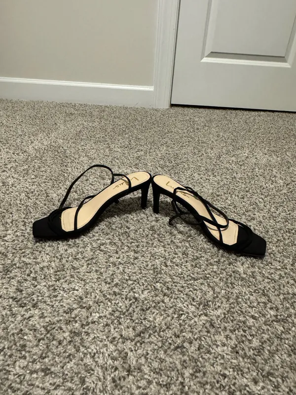 Lulus Strap Heels Suede Ankle Black - Image 2