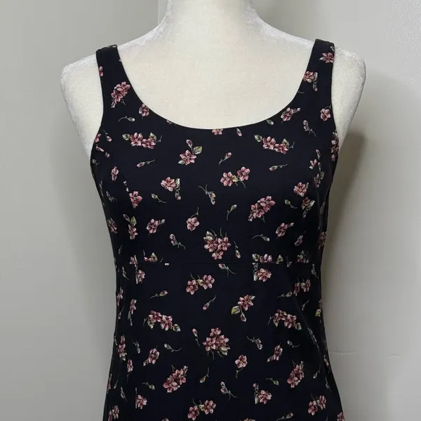 Vintage 90s Long Black Pink Floral Dress Size 11/12 Dark Floral Whimsy Goth - Image 2