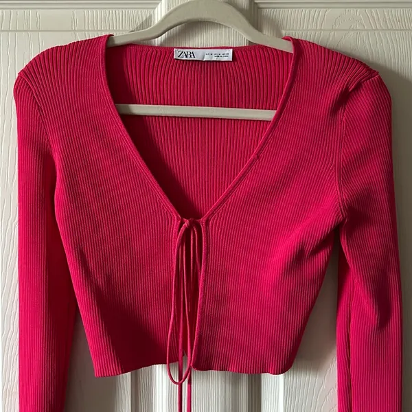 Zara Fuchsia Ribbed Cropped Tie‎ Top Size Med NWOT - Image 6