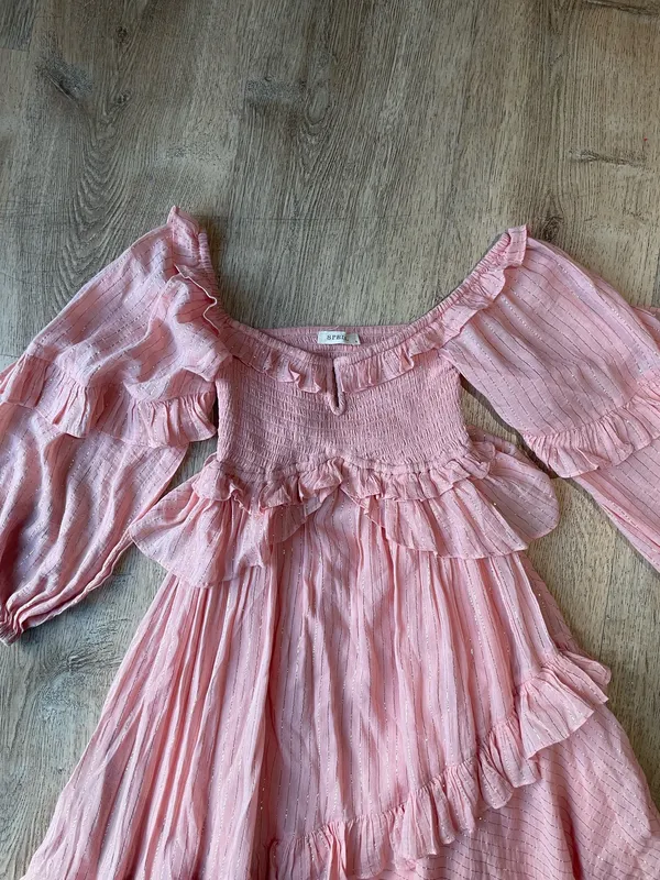 Spell & the Gypsy collective Blush Pink Off Shoulder Ruffle Maxi Dress Boho Romantic Sz S - Image 3