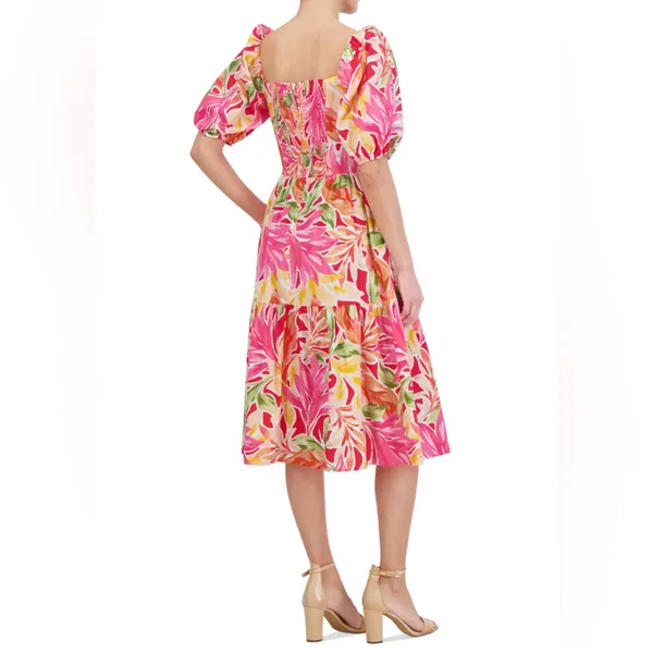 NWT Vince Camuto Size 22W Pink Multi Floral Print Puff Short Sleeve Midi Dress - Image 12