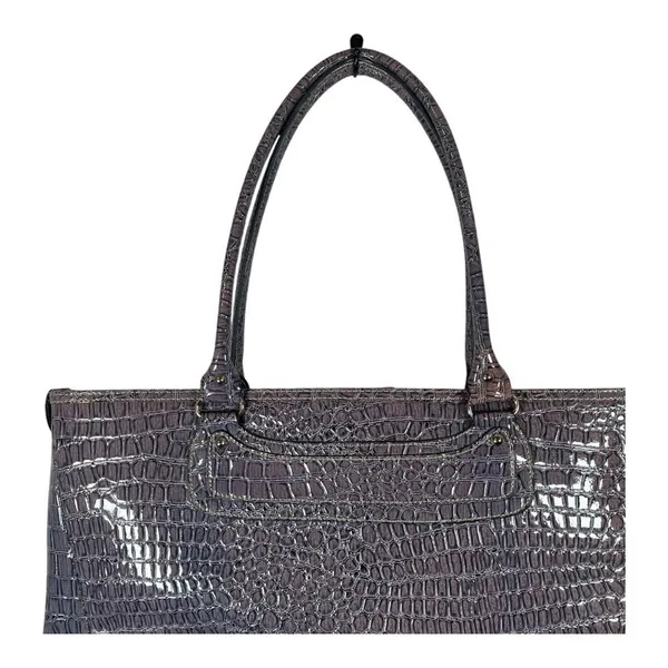 Attention Tote Bag Womens Large‎ Purple Croc Embossed Laptop Work Professional - Image 4