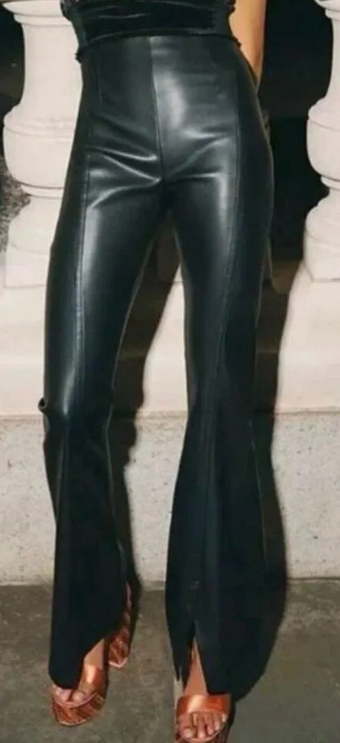 Free People Real Deal Slit Pants Size 28 Black Faux Leather Flare Boho NEW - Image 2
