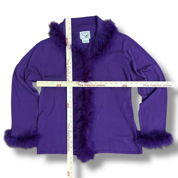 Red Hat Society Purple Feather Trim Cardigan Jacket XL Y2K Vintage‎ Themed Party - Image 3