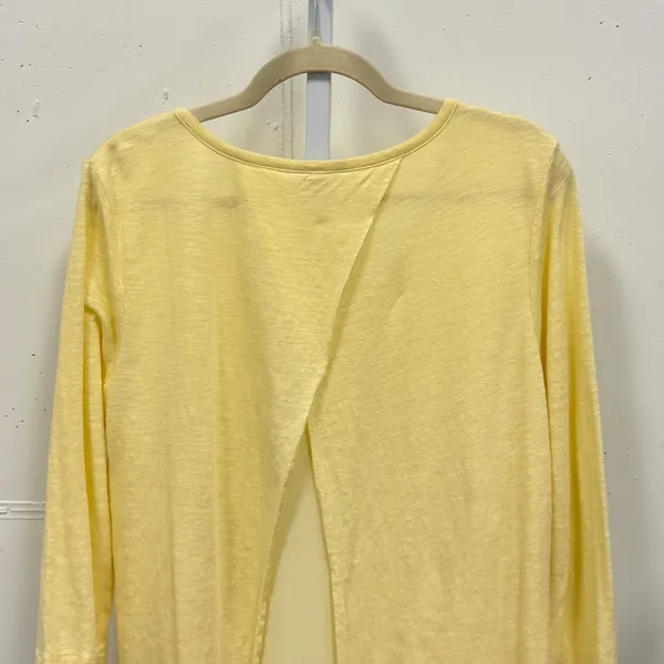 Ann Taylor Sunny Yellow Linen Blend Split Back Layered Top 3/4 Sleeve Large Boho - Image 4