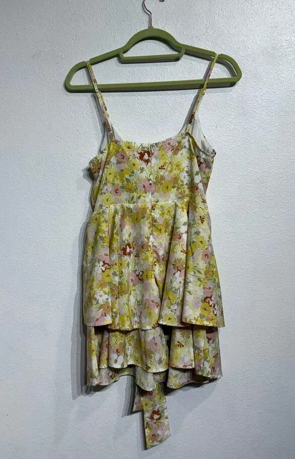 Storia Yellow Floral Tiered Romper Sz M - Image 9