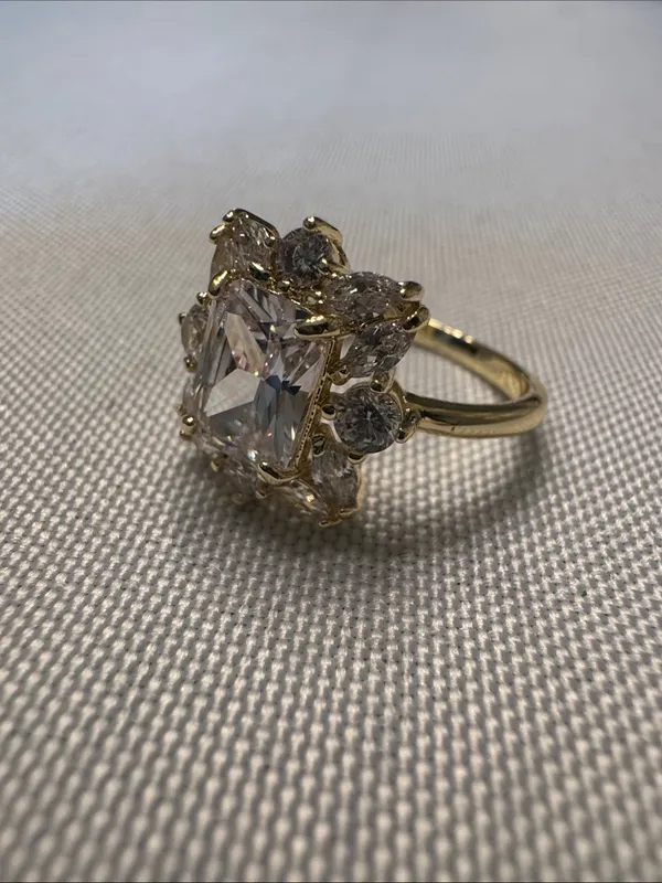 Gold-Tone Clear Crystal Halo Cocktail Ring - Image 4