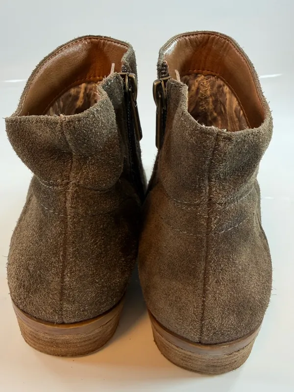 Lucky Brand Suede Ankle Boots‎ Brown Side Zip Low Heel Women Size 8 - Image 7