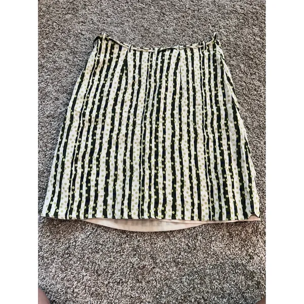 Banana Republic Women 6 Green Cream Striped Polka Dot A-Line Rayon Mini Skirt - Image 5