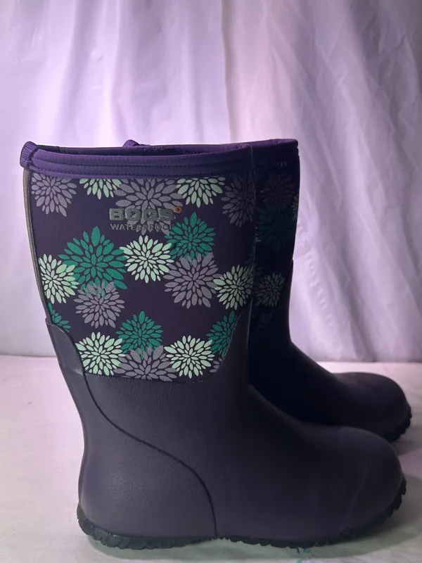 Bogs Purple Floral Waterproof Rain Boots with Teal Accents - Image 4