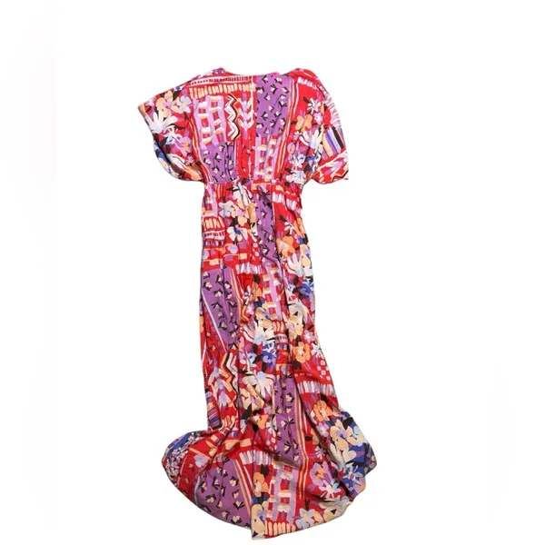 🌺Oddi Boho Floral Maxi Dress Colorful V-Neck Short Sleeve‎ NWT Size L🌺 - Image 3