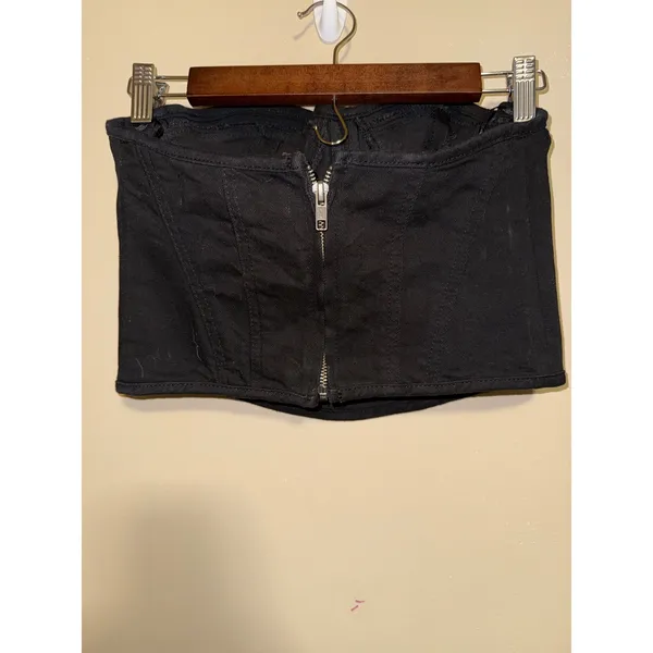 Zara‎ Black Denim Bustier Corset Top Strapless Sweetheart Neck S Festival Baddie - Image 5