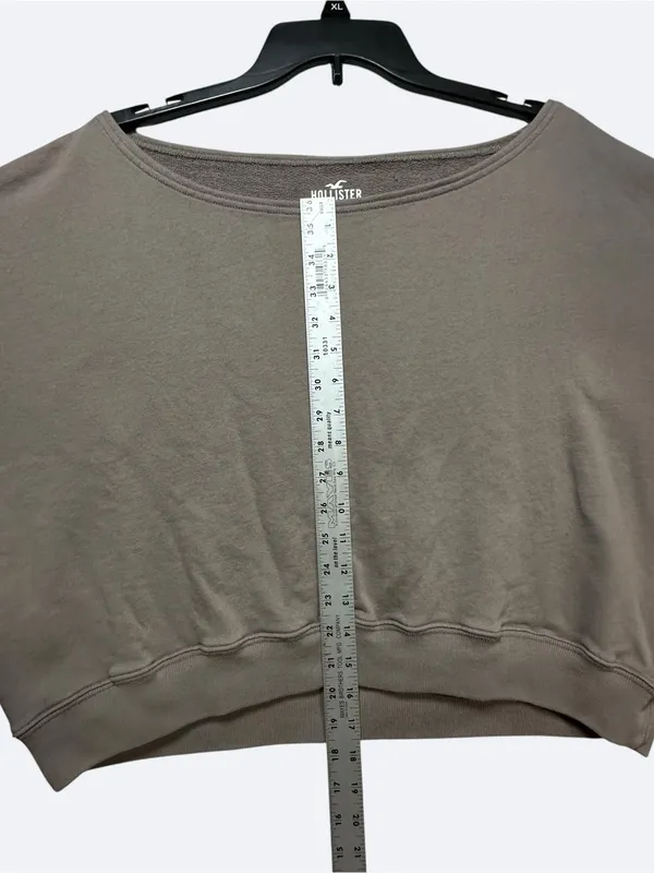 Hollister California Women’s Cropped Sweatshirt Size L Taupe Boat Neck - Image 5