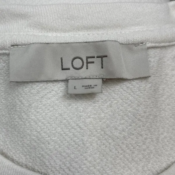 Ann Taylor LOFT White Ruffle Long Sleeve Oversized Crew Neck Pullover Sweatshirt Top Size L - Image 5