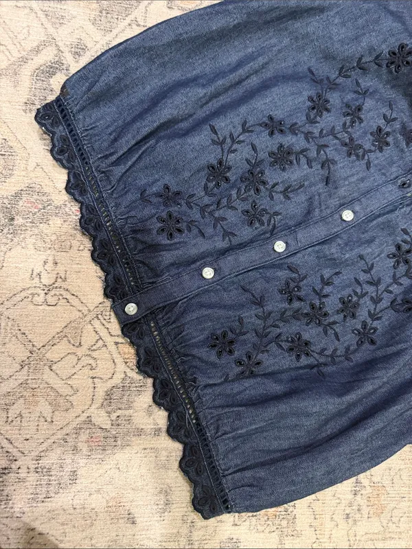 Denim Blue Embroidered Short - Image 5
