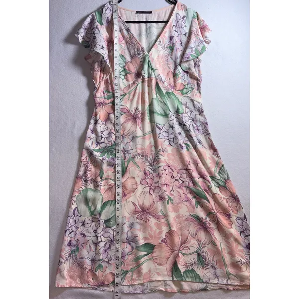 M&S Collection Floral V-Neck Flutter Sleeve Midi Dress Blush Pink UK 10 US 6 - Image 8