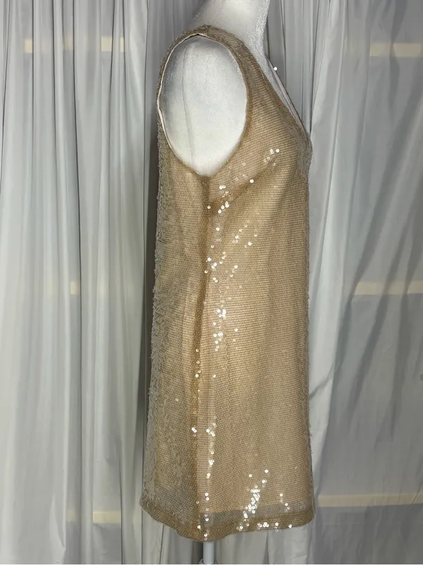 🆕 A New Day Womens Champagne Sequin V-Neck Mini Dress Size XS - Image 6