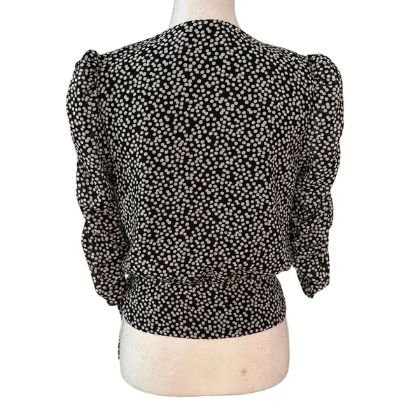 Frank Lyman Size 2 Polka Dot Side Tie Wrap Top Blouse Black White - Image 3