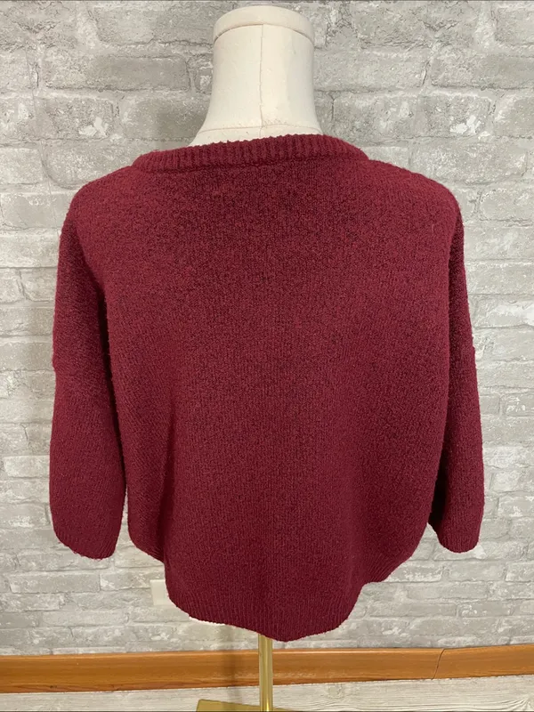 Petal & Pup 3/4 sleeve Button-Up Cardigan in Burgundy - Image 3