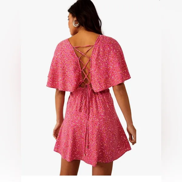 Free People Pink Floral Mini Dress Size Small - Image 3