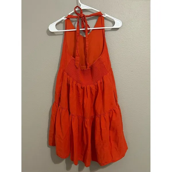 American Eagle Orange Cotton Linen Halter Neck Tiered Dress Women’s Size Medium - Image 5
