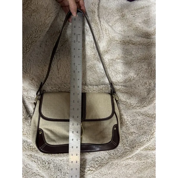 Etienne Aigner Purse~ Beige Linen Blend~Burgundy Trim~Snap Close Gold Hardware - Image 13