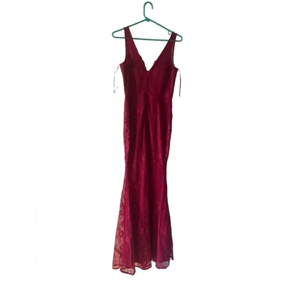 Maniju Dark Red Lace Floor Length Evening Gown Prom Formal‎ Size S - Image 2