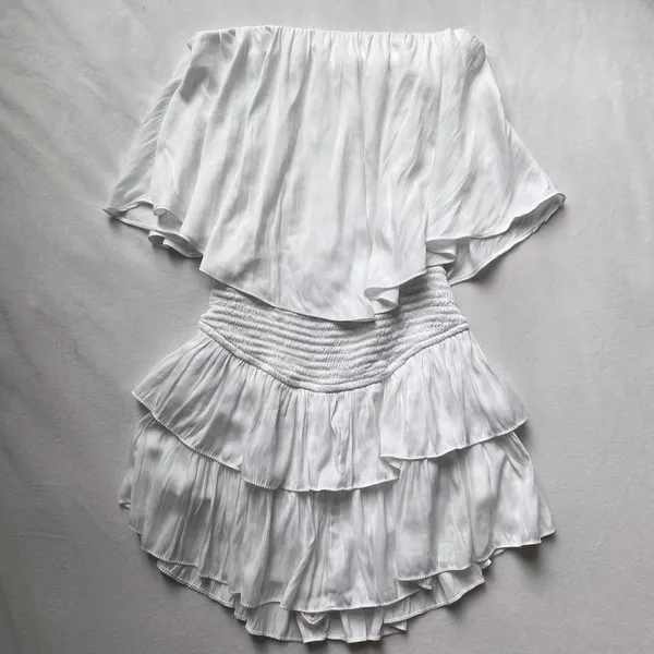 White ruffle preppy strapless mini beachy dress romper - Image 10