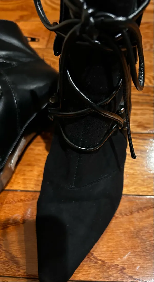 Nine West VTG Y2K Black suede/leather pointed toe with lace Ankle boots 7M - Image 12