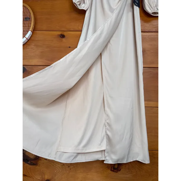NWT Lulus Eternal Heart Champagne Satin Long Sleeve Maxi Dress Bridesmaid Size M - Image 6