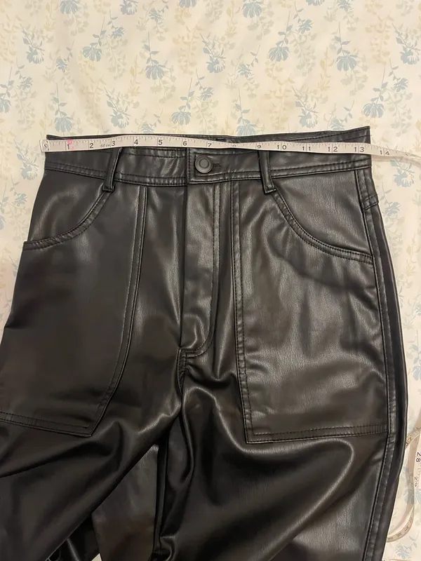 Zara Black Leather Straight Leg Pants - Image 4