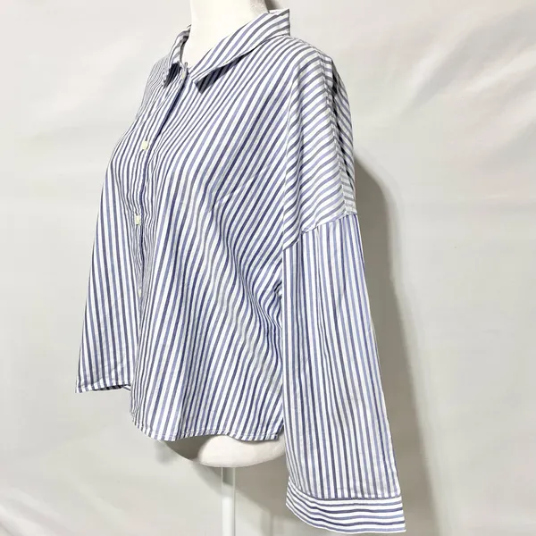 New Everlane 100% Cotton The Woven PJ Button Down Top Blue Stripe Size XL - Image 9