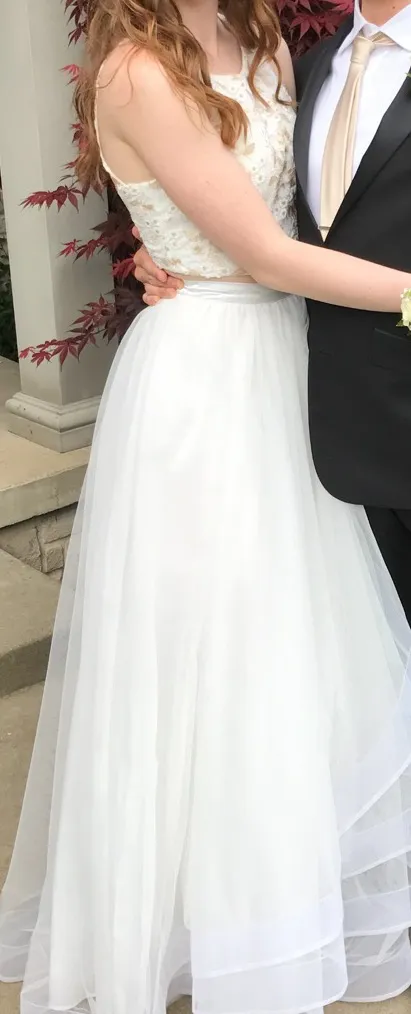 Sequin Hearts White Two Piece Prom Dress - Image 2