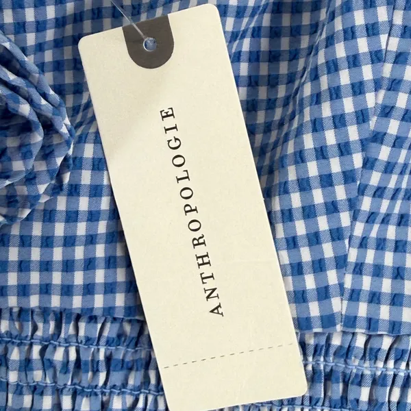 Maeve Anthropologie Blue Gingham Smocked Rosette‎ Mini Dress XL NWT - Image 7