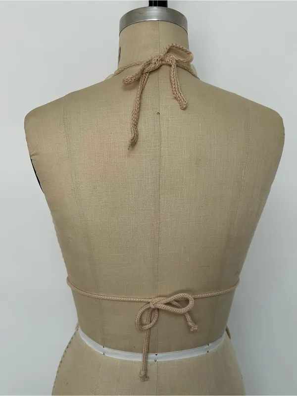 Beige Crochet Halter Crop Top with Iridescent Sequins Tan - Image 3
