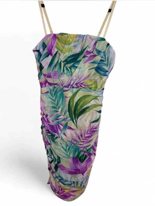 Guess Tropical print bodycon dress with ruched detail - Image 2