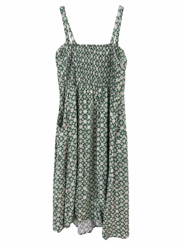 As You Wish Green Floral Midi Dress XL Cottagecore Rayon Sundress Tie 2 Ways - Image 4