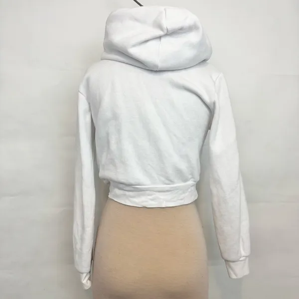 Brandy Melville John Galt White Crystal Cropped Hoodie White Full zip hooded - Image 4