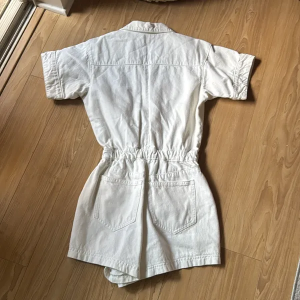 We Wore What White Denim Short Sleeve Romper - Image 4