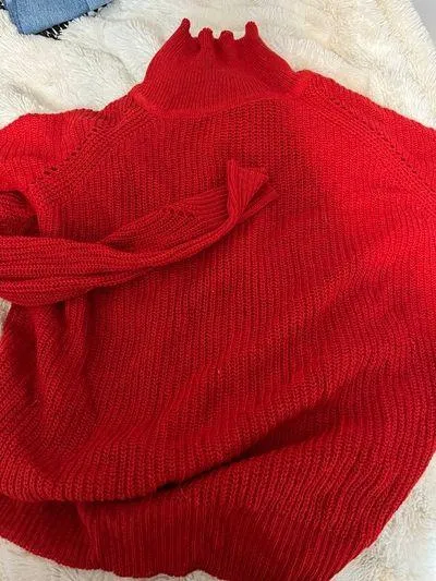 SheIn Red Funnel Neck Drop Shoulder Sweater - Image 5