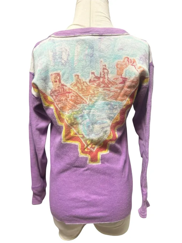 Vintage 70s 80s purple batik thermal top Size Small - Image 2