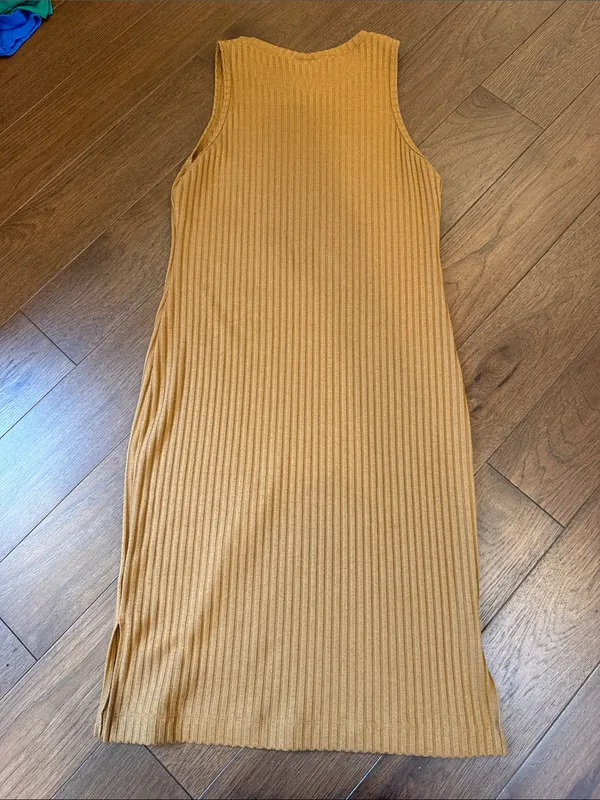 Nine West Ribbed Sleeveless Midi Dress - Mustard Gold Size Large - C73-032 - Image 7