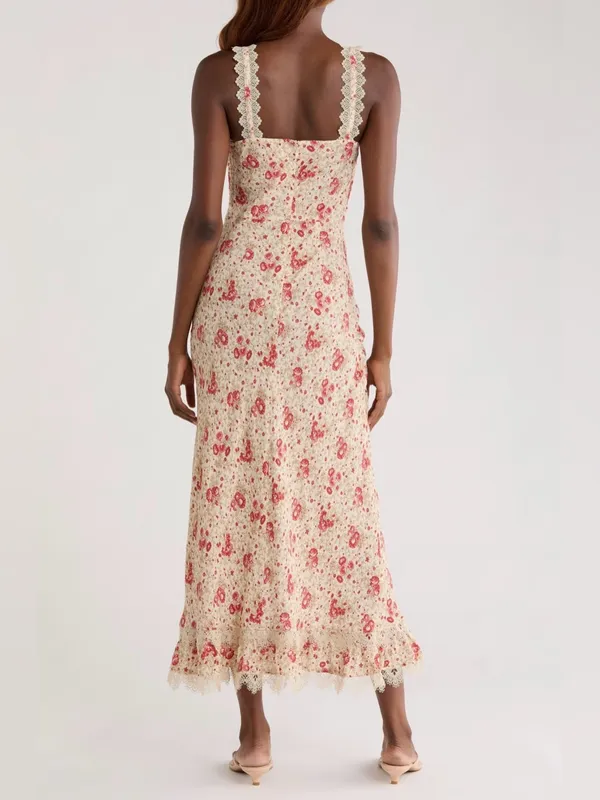 Cinq à Sept Stevie Dress Cherry Rose Multi Floral Lace Trim Midi Dress Womens 2 - Image 4