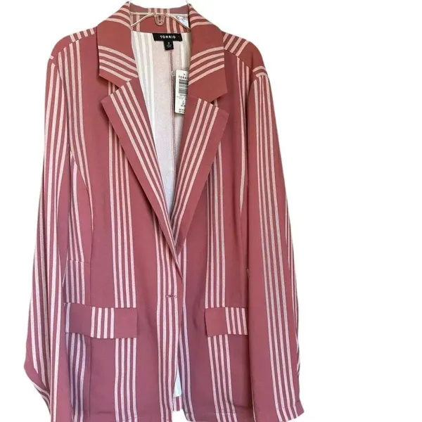NWT Torrid Lightweight Boyfriend Blazer Pink/ White/ Stripe Size 2X - Image 11