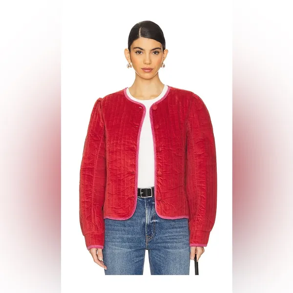 NWT Free People Quilted Velvet Natalia Jacket in Sweet Heart Sz Large - Image 3