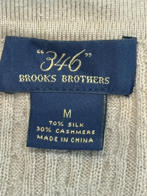 Brooks Brothers 346 Silk Cashmere Cable Knit Polo Sweater Tan M - Image 5