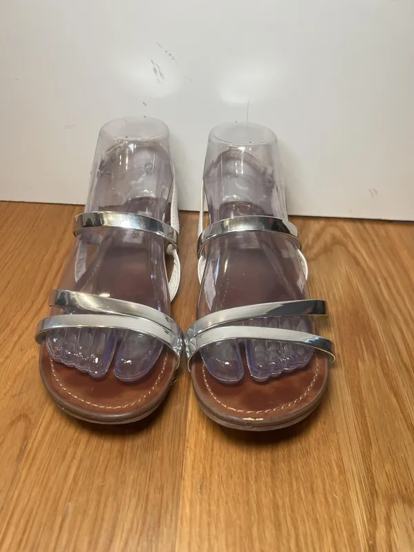 Steve Madden Sandals Womens Silver Metallic White Strappy Slingback Open Toe - Image 2